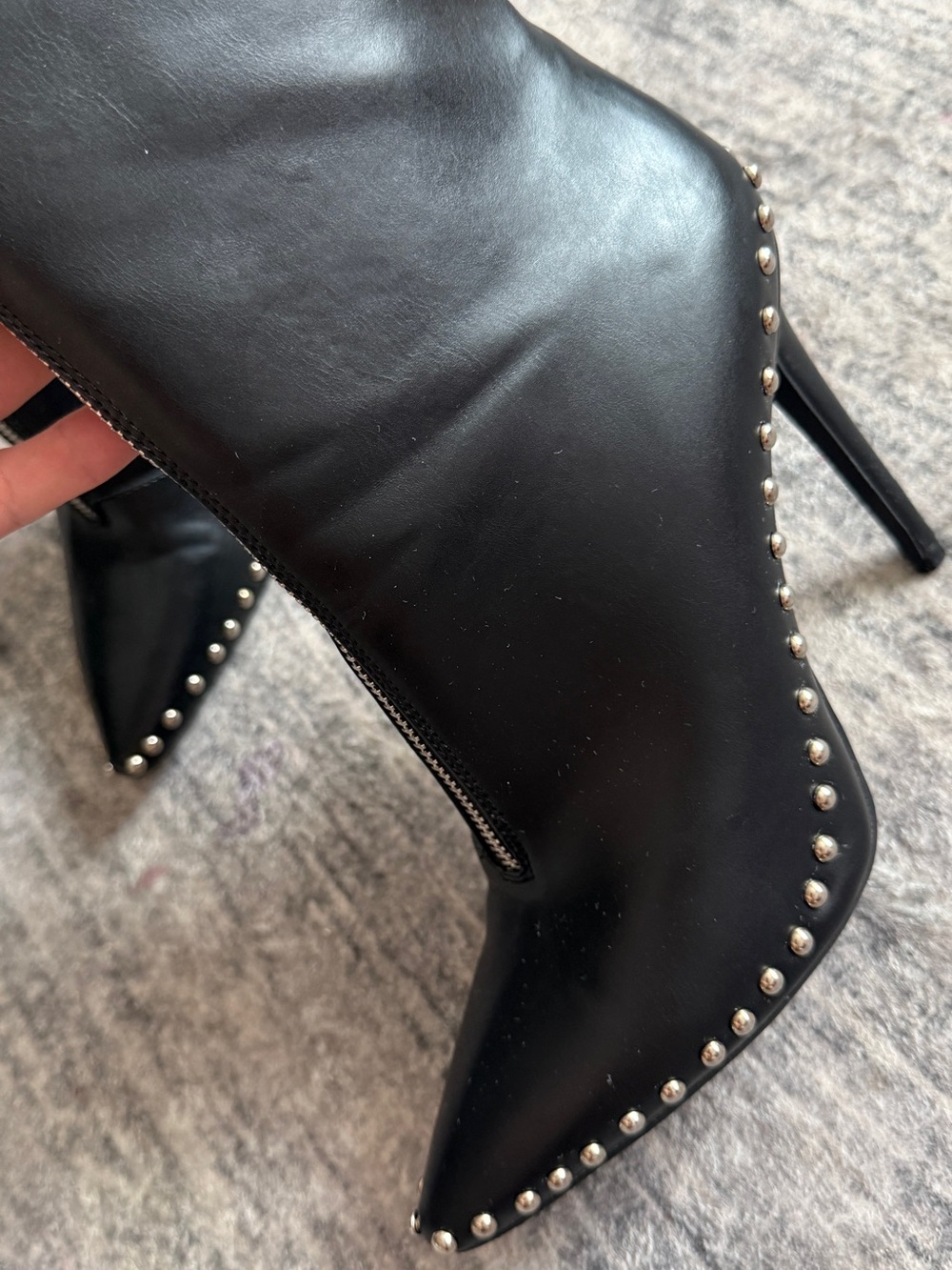 Black Studded Pointed-Toe Stiletto Ankle Boots - Picture 9 of 13